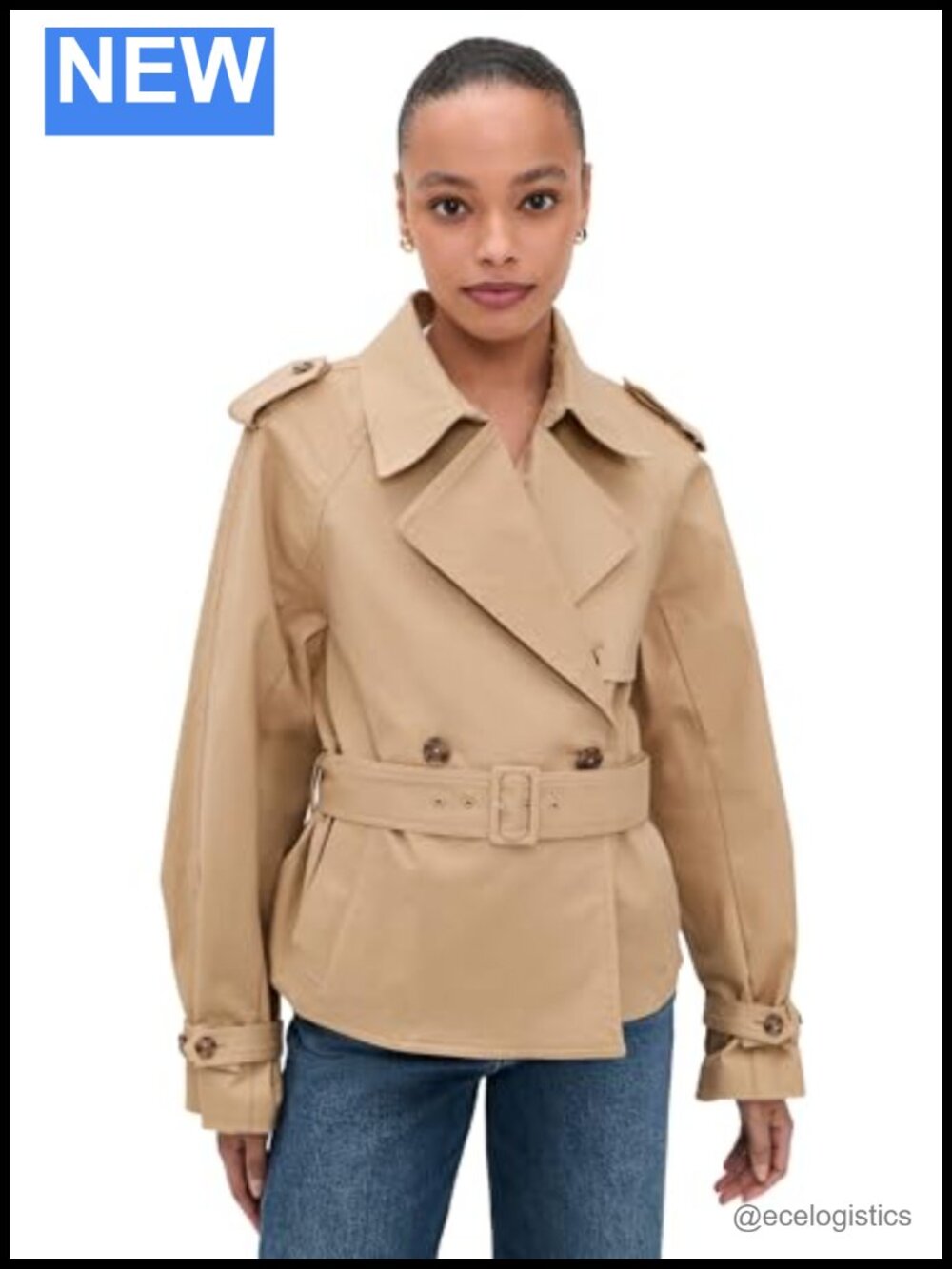 Women's Cropped Trench Coat Cotton Twill Belted Jacket